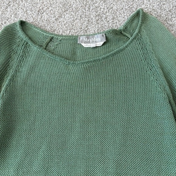 Max Mara Boatneck Sweater Size Small Green Knitting Yarn Italy Beach Coastal - Picture 2 of 11